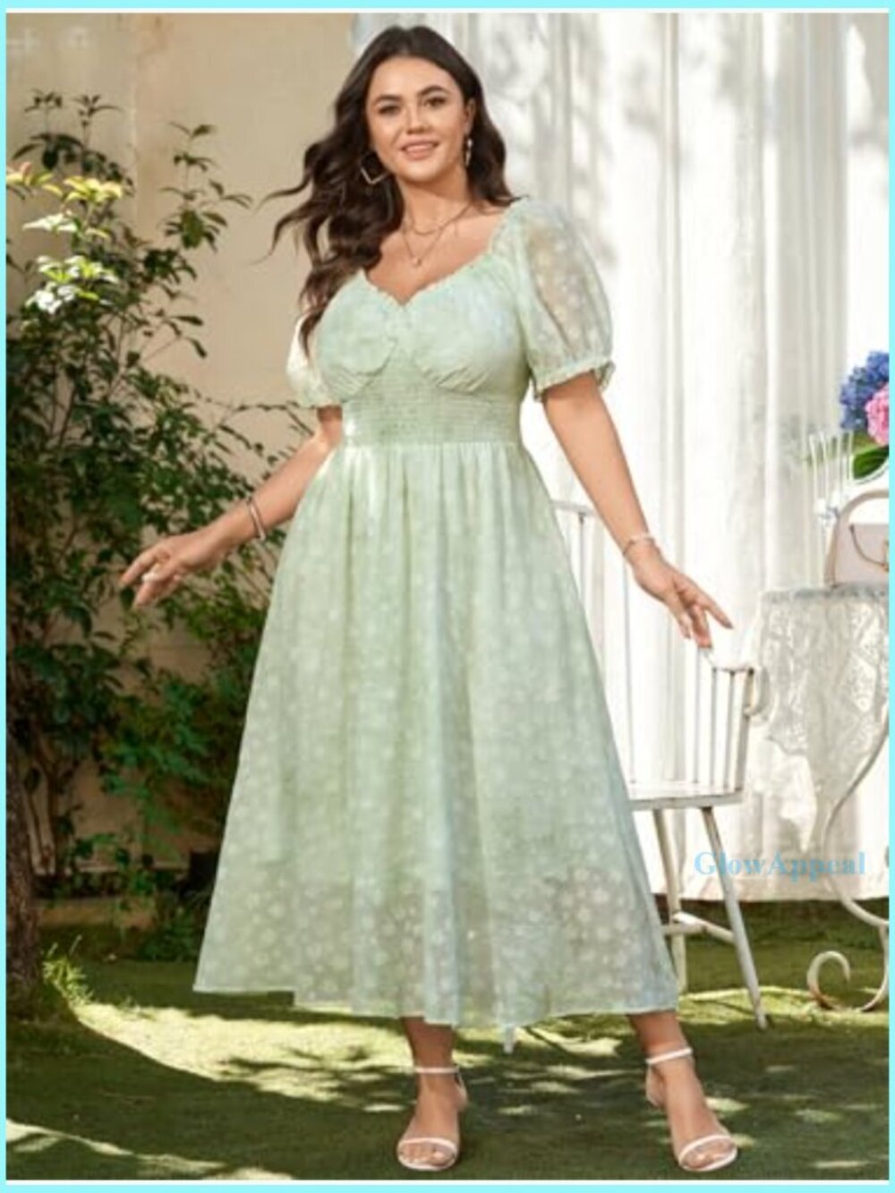 Plus Size Maxi Dress Sweetheart Neckline Puff Sleeves Floral Chiffon Wedding - Picture 2 of 7